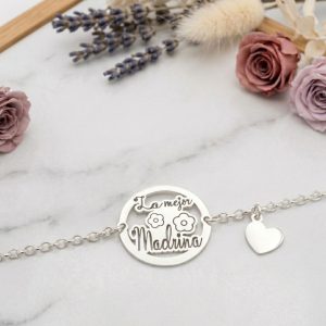 Pulsera con Flores Caladas y Colgante de Corazón - Imagen 1